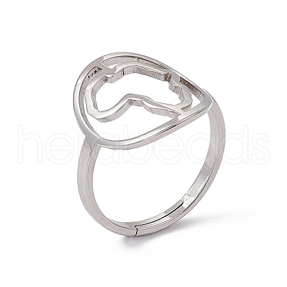 Non-Tarnish 201 Stainless Steel Hollow Out Africa Map Adjustable Ring for Women RJEW-C045-04P-1