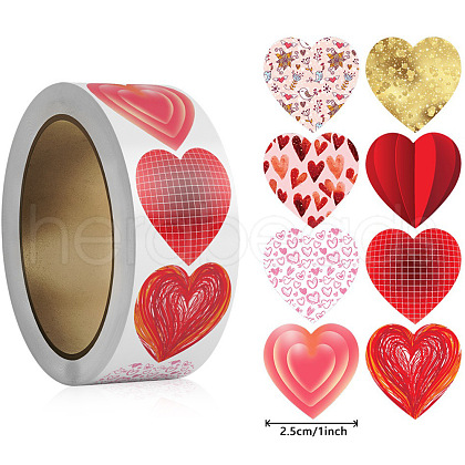 500 Paste  Paper Self-Adhesive Heart Stickers AJEW-S085-02C-1