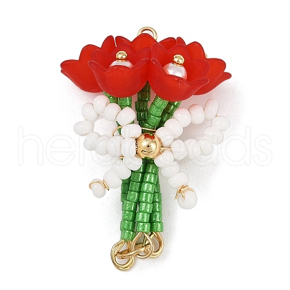 Handmade Glass Beaded Flower with Bowknot Pendants PALLOY-MZ00753-03-1