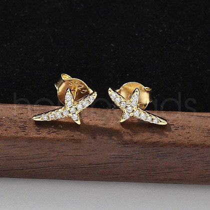 925 Sterling Silver Clear Cubic Zirconia Stud Earrings EJEW-Q032-01D-G-1