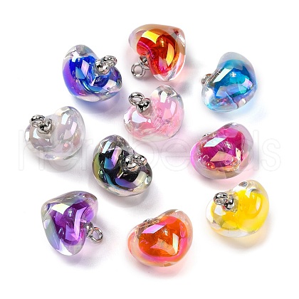 AB Color Resin Heart Pendants RESI-U002-06-1