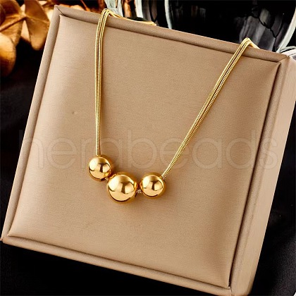 201 Stainless Steel 3 Round Graduated Beaded Pendant Necklaces FS-WGD22DA-02-1