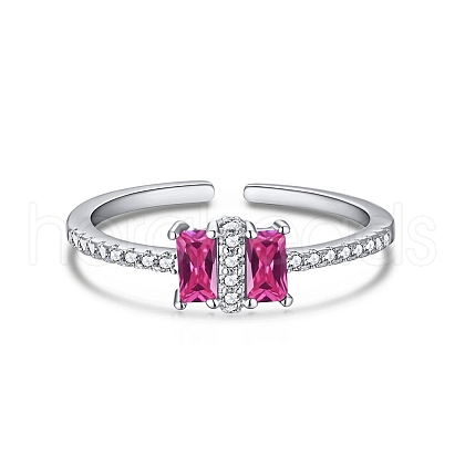 Mother's Day Rhodium Plated 925 Sterling Silver Cuff Rings RJEW-A019-19-03P-1