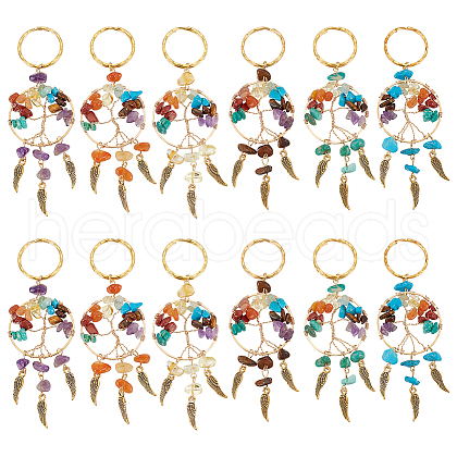 12Pcs 6 Styles Tree of Life Gemstone Keychians KEYC-GO00004-1