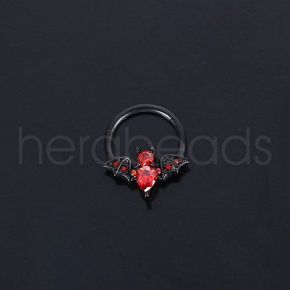 304 Stainless Steel Siam Rhinestone Halloween Bat Hoop Nose Rings WG0E020-02-1