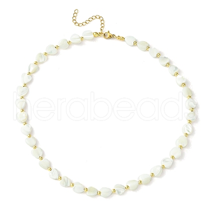 Natural Shell Heart & Alloy Beaded Necklaces for Women NJEW-TA00129-1