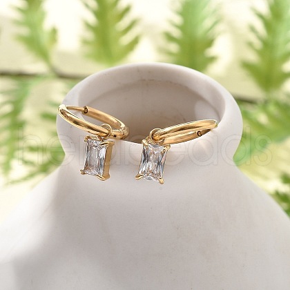Ion Plating(IP) 304 Stainless Steel Micro Pave Cubic Zirconia Hoop Earrings STAS-R004-06G-02-1