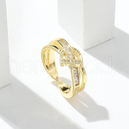 Letter D Clear Cubic Zirconia Cuff Rings RJEW-G337-10G-1