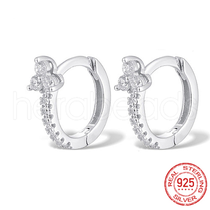 Rhodium Plated Platinum 925 Sterling Silver Micro Pave Cubic Zirconia Hoop Earrings JU6681-4-1