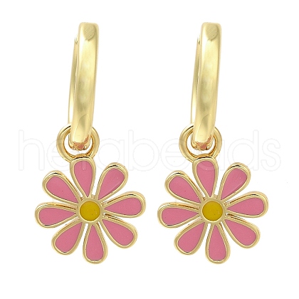 Rack Plating Flower Brass Hoop Earrings EJEW-H016-27G-02-1