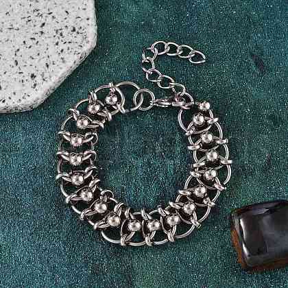 304 Stainless Steel Ball Rings Link Bracelets for Women BJEW-F488-17P-1