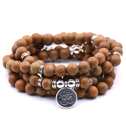 Bohemian Styles Natural Round Wood Lace Stone Beaded Stretch Bracelets for Women Men XW1500-11-1