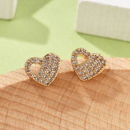 Brass Micro Pave Clear Cubic Zirconia Stud Earrings for Women EJEW-G428-25G-05-1