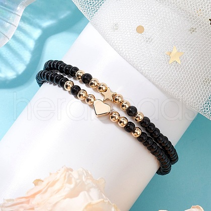 2Pcs 2 Styles Glass Seed Beaded Stretch Bracelet Sets for Women BJEW-JB11373-04-1