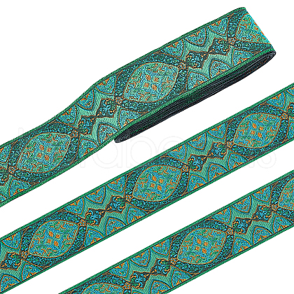 National Style Polyester Jacquard Flower Ribbon for Garment Accessories OCOR-WH0097-39C-1