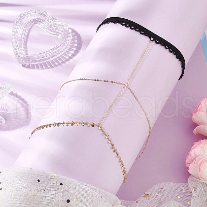 Brass Double Layer Star Tassel Thigh Leg Chains AJEW-AN00639-1