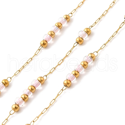 Handmade 304 Stainless Steel & Glass Beaded Chains CHS-L031-01G-04-1