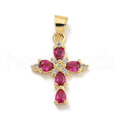 Rack Plating Brass Micro Pave Cubic Zirconia Pendants KK-C074-32G-01-1