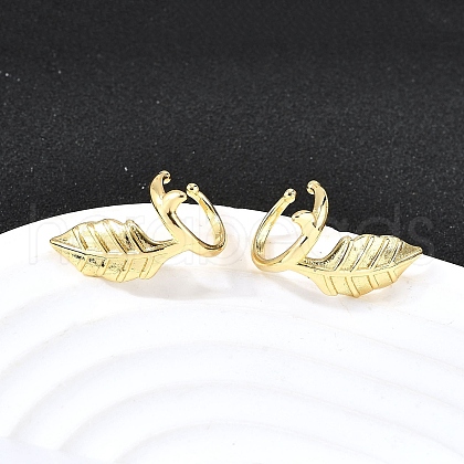 Brass Leaf Cuff Earrings EJEW-F369-01G-1