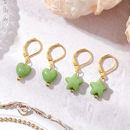 2 Pairs 2 Styles Brass & Opaque Acrylic Beaded Leverback Earrings EJEW-JE06328-1