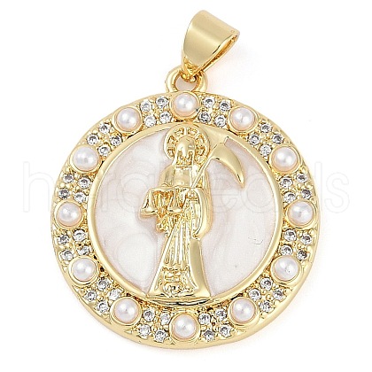 Rack Plating Brass Micro Pave Clear Cubic Zirconia Pendants KK-P287-36F-G-1