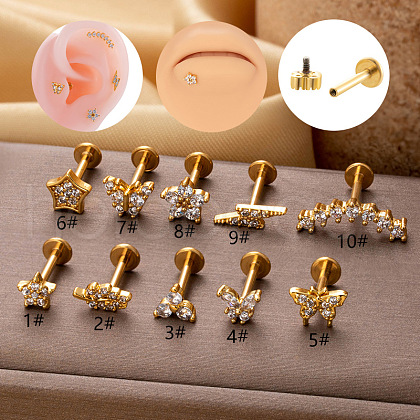 316L Surgical Stainless Steel Micro Pave Clear Cubic Zirconia Labrets WG0766A-12-1
