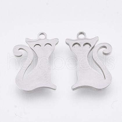 Non-Tarnish 201 Stainless Steel Kitten Pendants STAS-T044-118P-1