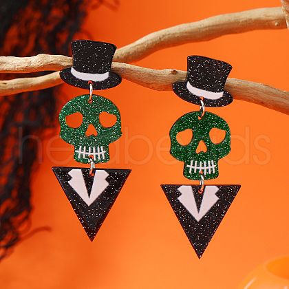 Halloween Exaggerated Skull Acrylic Geometric Triangle Hat Stud Earrings OY3214-1