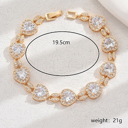 Brass Pave Clear Cubic Zirconia Heart Link Bracelets for Women OZ7056-1-1