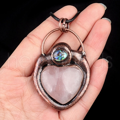 Natural Rose Quartz Heart Pendant Necklaces PW-WG6B4C4-04-1