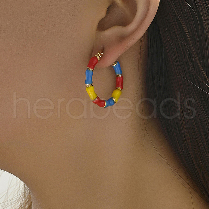 Vintage Colorful Bamboo Stainless Steel Hoop Earrings CQ9857-1
