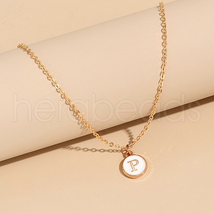 Alloy White Enamel Disc with Initial Pendant Necklaces for Women WG552C5-16-1