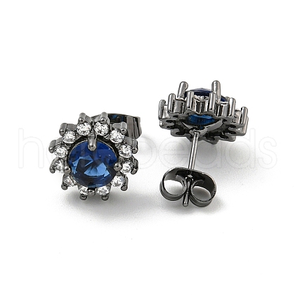 Flower Brass Micro Pave Clear Cubic Zirconia Stud Earrings EJEW-G387-04B-1