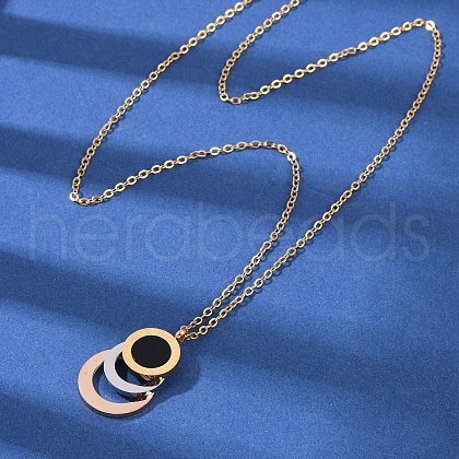 304 Stainless Steel Roman Numeral 3 Ring Pendant Necklaces NJEW-V001-06P-02-1
