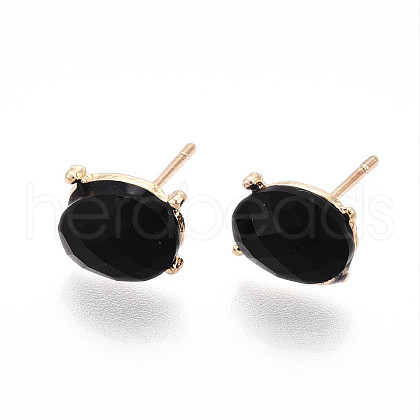 Natural Obsidian Stud Earrings EJEW-N057-01A-1