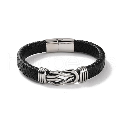 Men's Braided Black PU Leather Cord Bracelets BJEW-K243-19AS-1