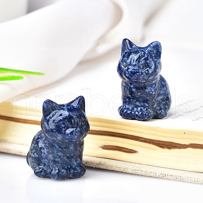 Dyed & Heated Natural Blue Aventurine Carved Healing Cat Figurines PW-WG98432-09-1