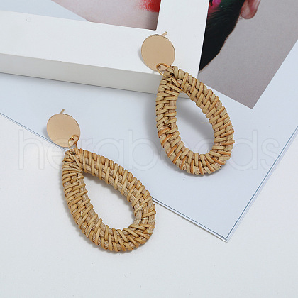 Alloy Rattan Woven Dangle Stud Earrings FS-WGA068A-03-1
