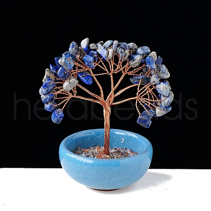 Natural Lapis Lazuli Chips Tree of Life Decorations with Bowl Base PW-WG1DC7A-09-1
