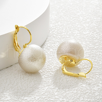 Brass with Plastic Imitation Pearl Round Hoop Earrings EJEW-Q391-04G-01-1