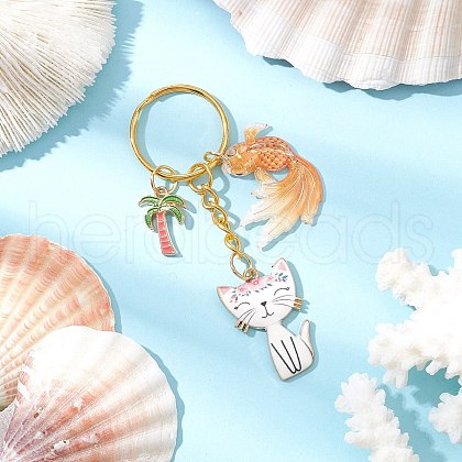 Alloy Acrylic Cat Goldfish Keychains KEYC-JKC01214-04-1