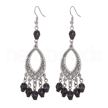 Halloween Skull Dyed Synthetic Turquoise & Alloy Dangle Earrings EJEW-JE05890-01-1