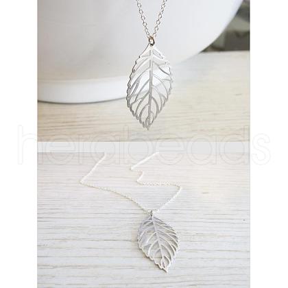 Hollow Leaf Alloy Pendant Cable Chain Necklaces for Women FS-WG05CB9-04-1