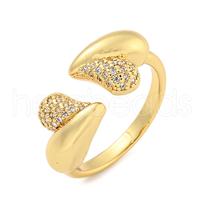 Brass Micro Pave Clear Cubic Zirconia Open Cuff Ring for Women RJEW-M173-03C-G-1