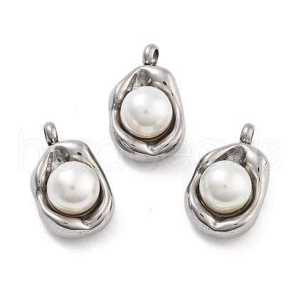 304 Stainless Steel Inlay ABS Pearl Pendants STAS-S131-02P-1