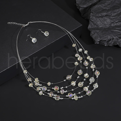 Alloy & Resin Round Beaded Multilayer Necklace & Dangle Earring Sets FS-WG2F3F6-03-1