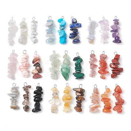 Gradient Color Mixed Gemstone Chip Beaded Pendants PALLOY-JF02791-1