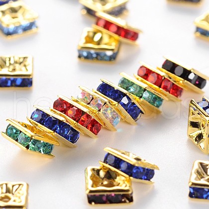 Brass Rhinestone Spacer Beads X-RB-A013-6x6-G-1