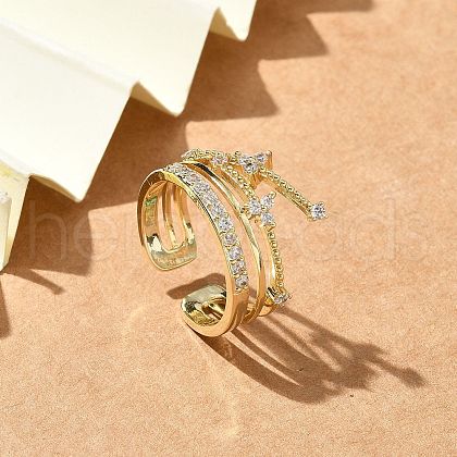 Crown Clear Cubic Zirconia Cuff Rings RJEW-G337-07G-1