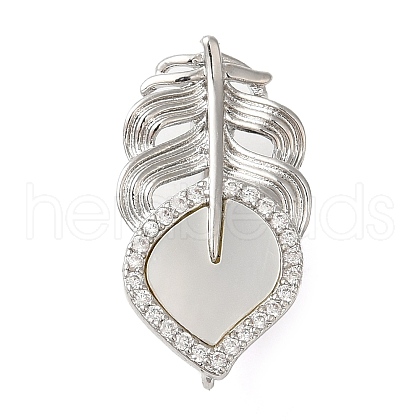 Brass Micro Pave Clear Cubic Zirconia & Natural Shell Fold Over Clasps KK-G505-17P-1